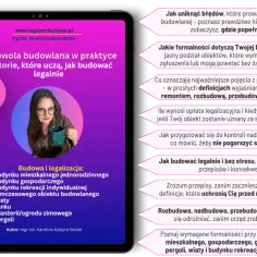 Kobieta z kubkiem, omawia kategorie obiektów budowlanych i samowolę budowlaną.