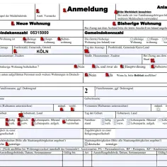 Formular zur Anmeldung einer neuen Wohnung in Köln.