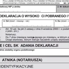 Formularz PCC-2, deklaracja o wysokości pobranego podatku od czynności cywilnoprawnych, np. podatek od kupna mieszkania.