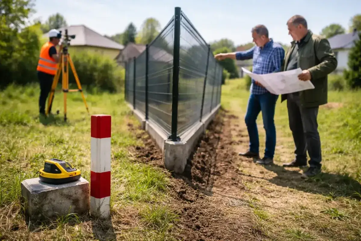 Geodeci ustalają granice działki, sprawdzając zasiedzenie terenu.