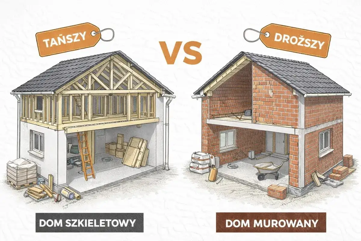 Porównanie domu szkieletowego (tańszy) i murowanego (droższy) w stanie deweloperskim.