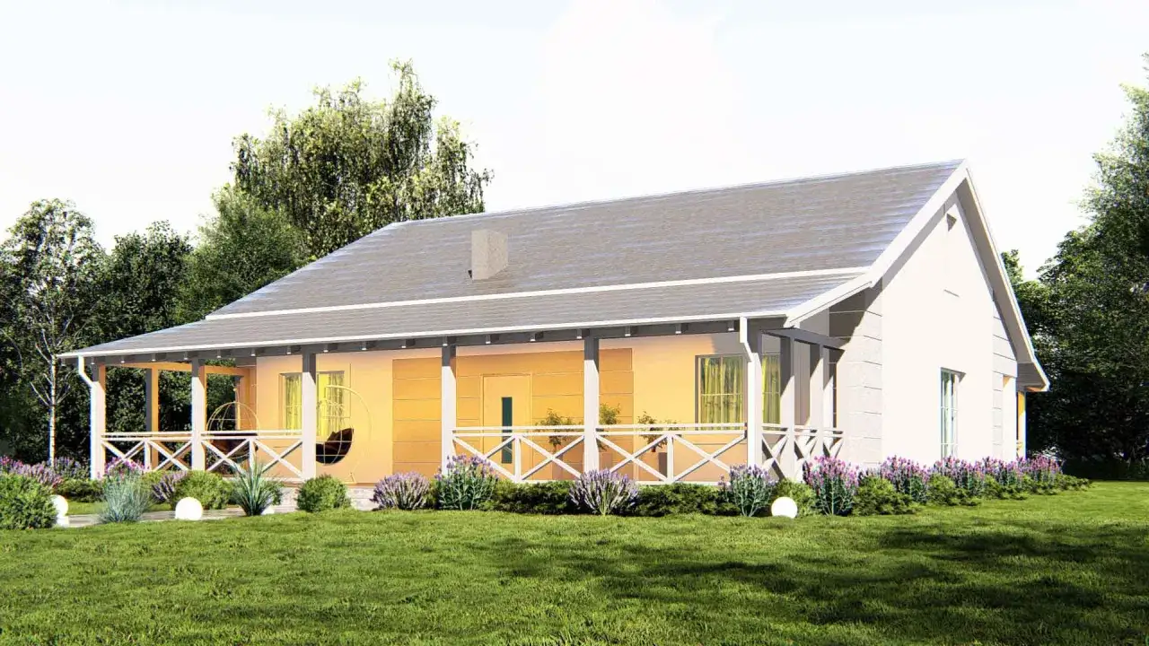 Bungalow co to? Jasny, parterowy dom z werandą, otoczony zielenią i kwitnącymi krzewami. Idealne miejsce na spokojne życie.