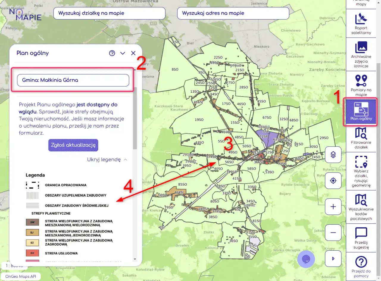 Plan ogólny dla gminy Małkinia Górna. Projekt dostępny do wglądu, sprawdź strefy swojej nieruchomości.